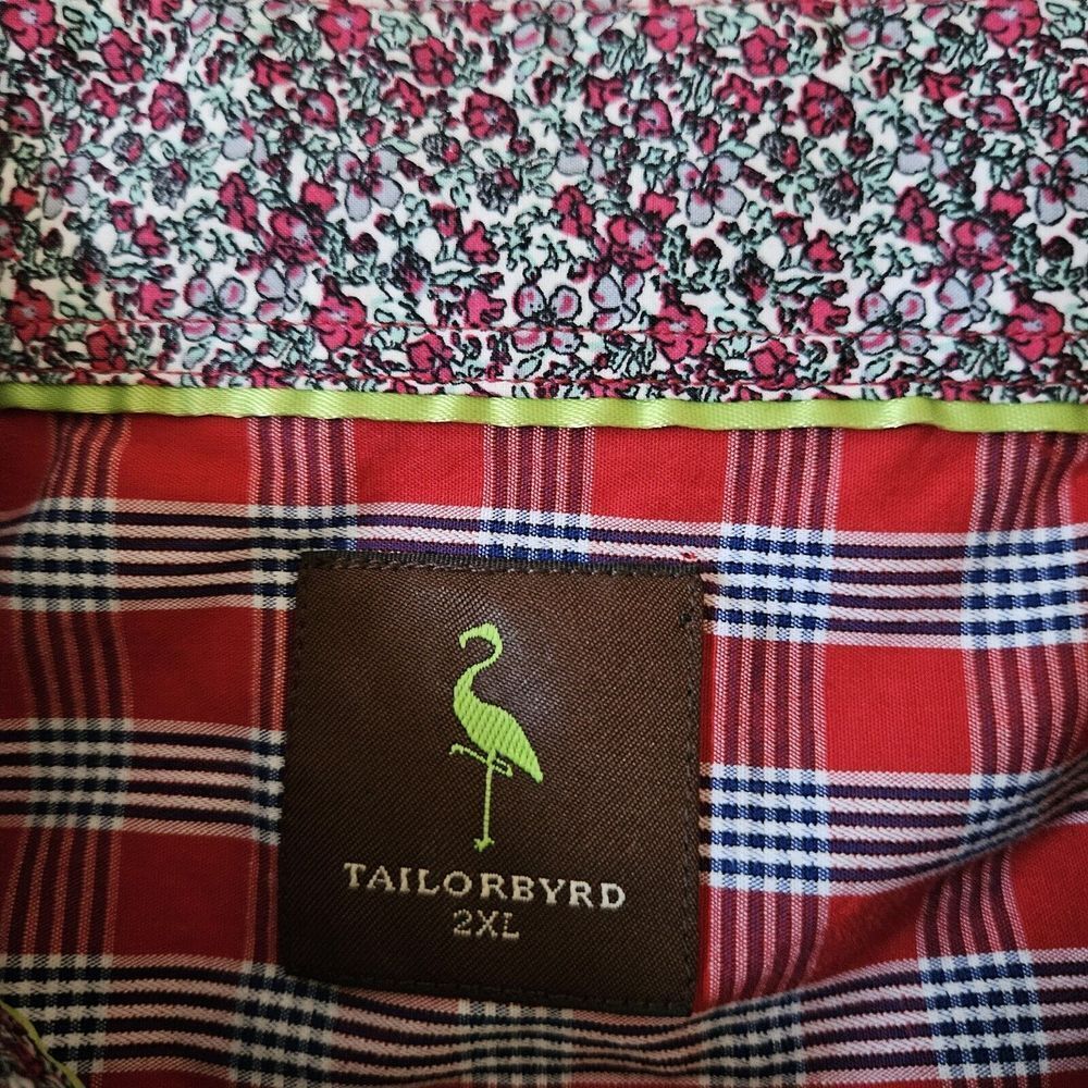 Tailorbyrd Mens 2XL Striped Dress Shirt Red Blue Plaid Flip Cuff Floral L/Sleeve - Picture 12 of 12